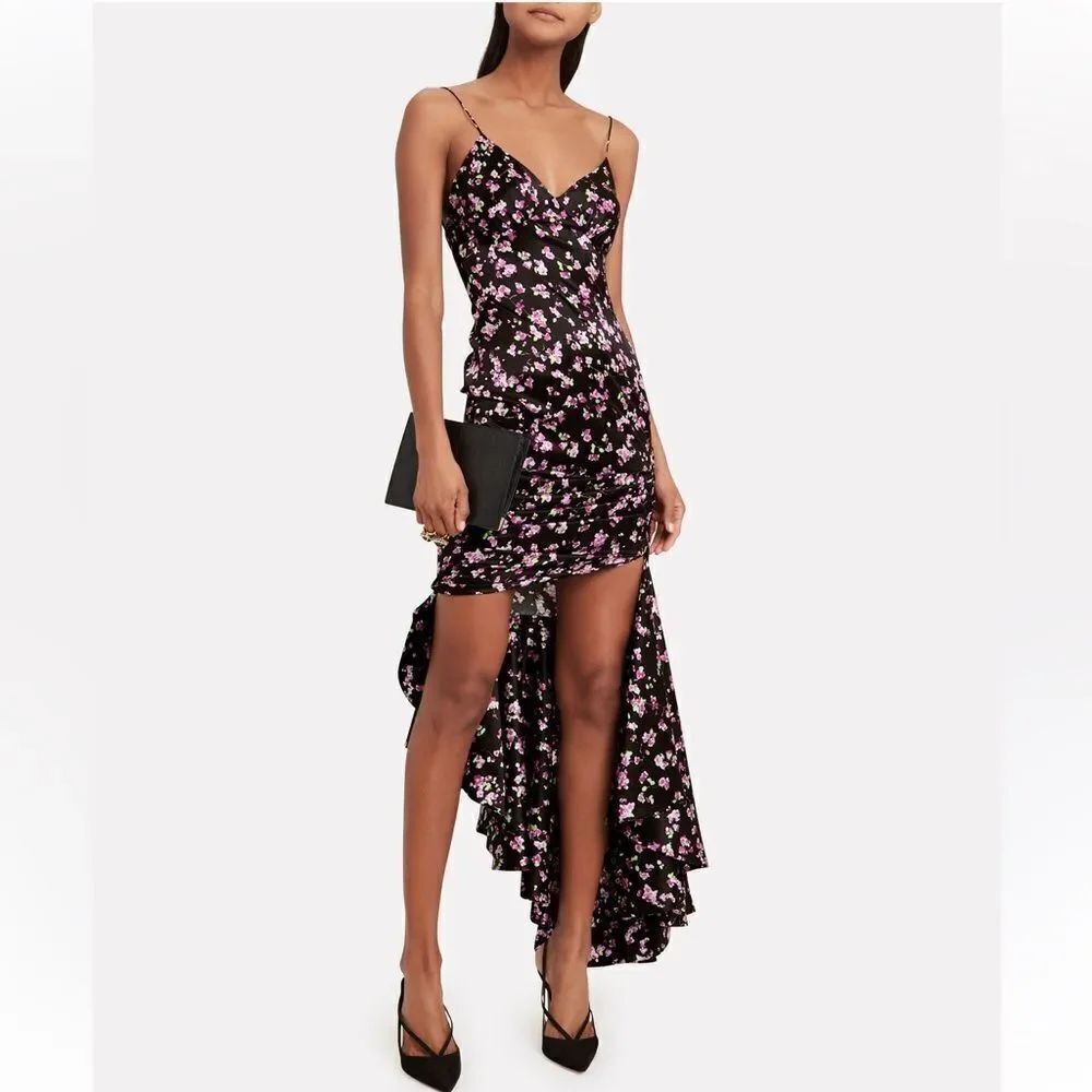 Caroline Constas Asymmetrical Silk Floral Dress Medium